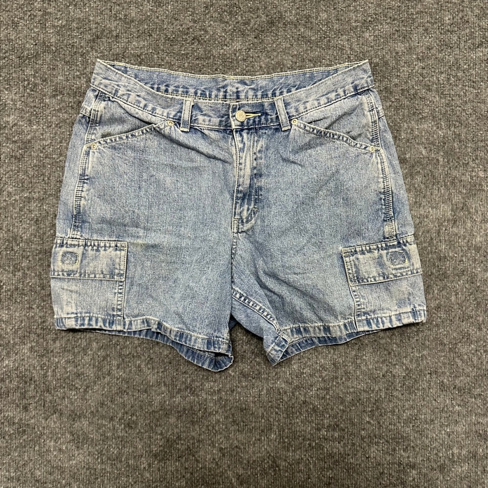 Riders Denim Shorts Womens Size 10M Blue Light Wash Cargo High Waisted Cotton